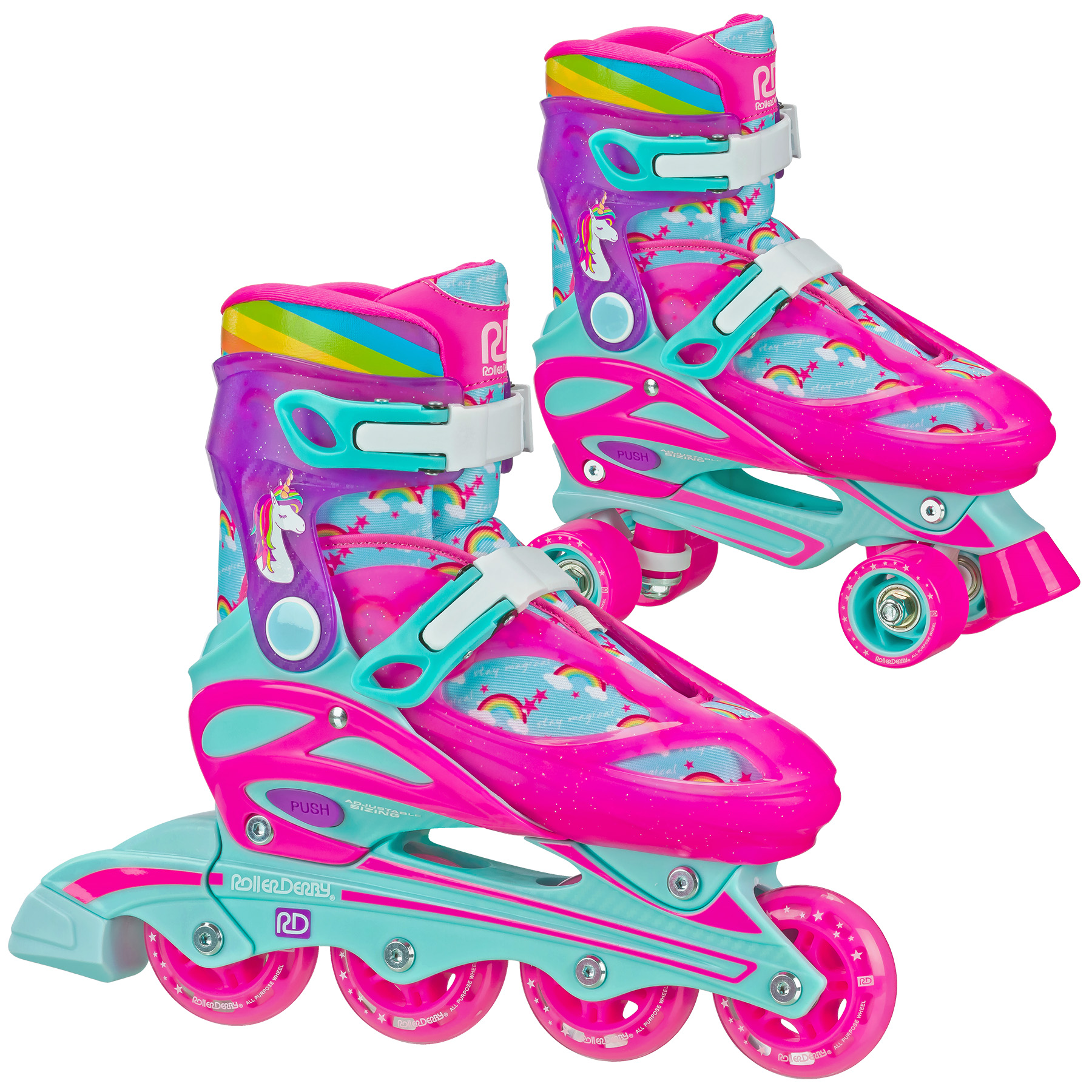 Roller Derby Sprinter Girl's 2-in-1 Quad Roller and Inline Skates Combo, Unicorn, Small (Size 12-2) - image 1 of 5