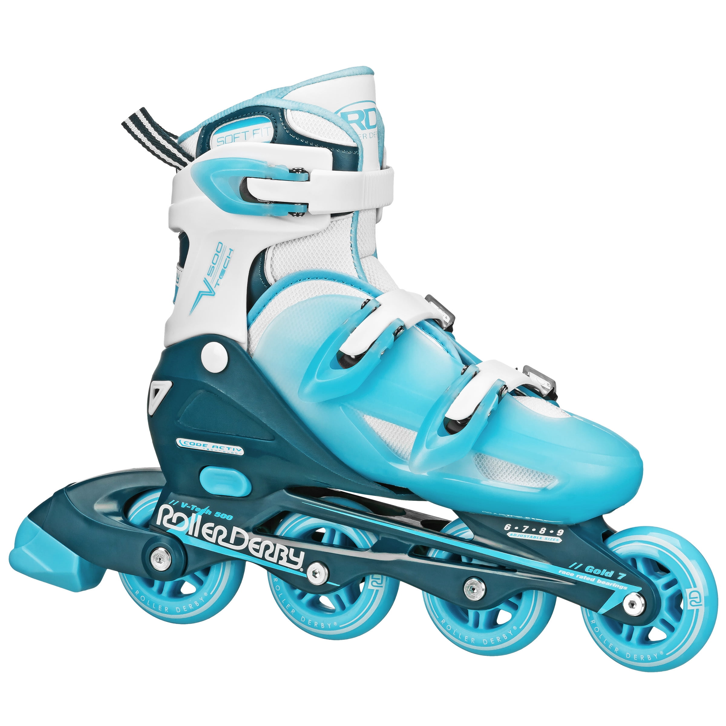 Roller Derby V-Tech 500 Women's Inline Skate with Adjustable Sizing, White/Blue