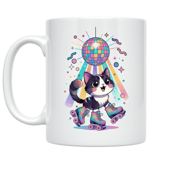 Roller Disco Cat Vibes - Cat Lover - 11 oz Ceramic Coffee Mug