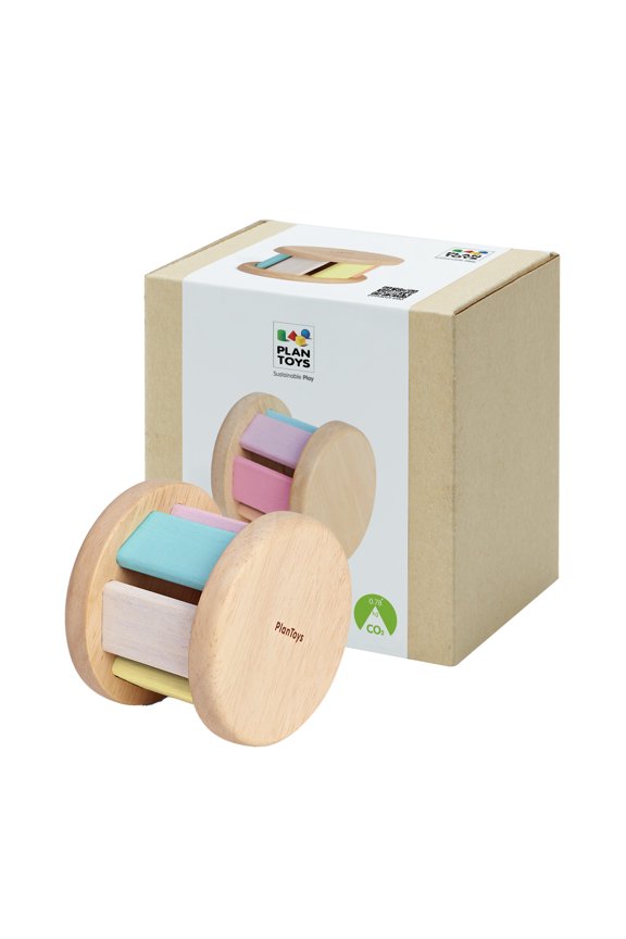 Pastel Wooden Roller Toy for Babies | Montessori Sensory Toy with Gentle Rattle Sound | Eco-Friendly Crawling & Motor Skill Toy for Infants 6+ Months