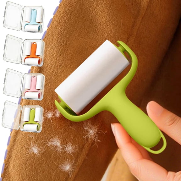 Roller Pet Hair Remover – Mini Lint Roller for Cat & Dog Hair on Furniture, Couch, Carpet, Car, Rugs & Bedding – Portable, with 3 Replaceable Roll Paper (Green)