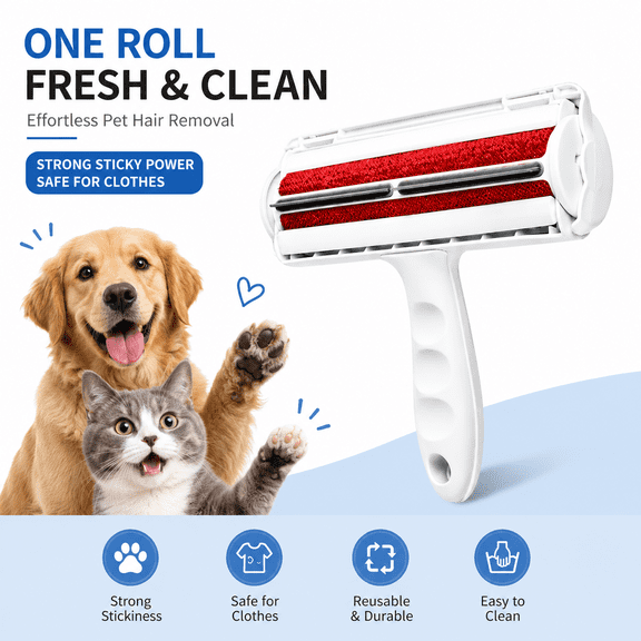 Roller Pet Hair Remover Original Size Reusable Lint Roller for Cat & Dog Hair on Furniture, Couch, Carpet, Car, Rugs & Bedding Portable, Eco-Friendly (White)