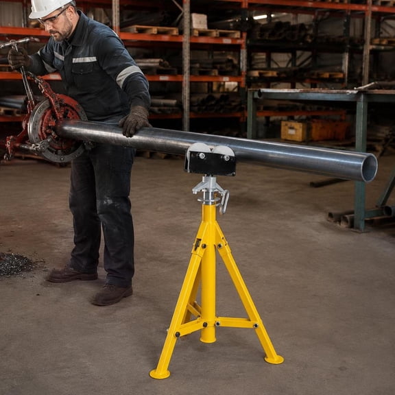 Roller Pipe Stand, adjustable height 32-55 inches, steel construction, 2500 lb load capacity, folding portable jack stand