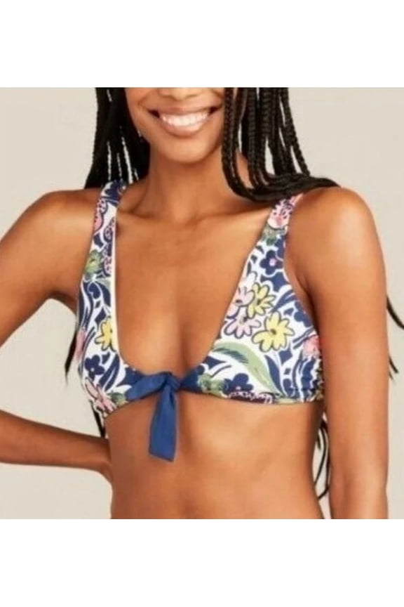 Cha Chas Tie Front Bralette Swim Bikini Top Size Small Blue Multi