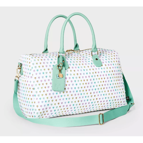 Roller Rabbit: Disco Hearts Wave Softside Duffel Bag - White/Teal