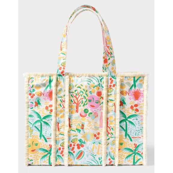 Roller Rabbit: Vacation Fringe Canvas Tote Bag - Yellow/Green
