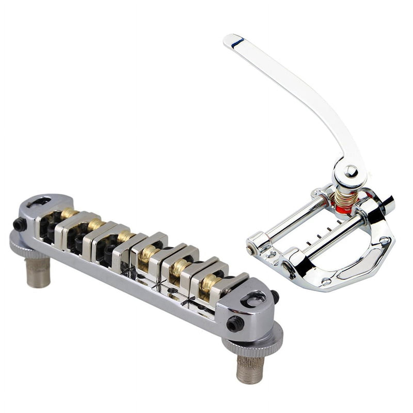 Roller Saddle Bridge with Posts and Spanner for Electric Guitar Silver & Guitar Vibrato Tailpiece Tremolo Flat Top Body Tremolo Unit Vibrato Bridge f(Silver)