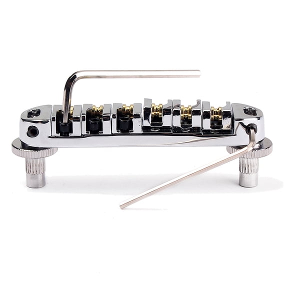 Roller Saddle Locking Bridge Plated Silver for Guitar Tremolo Tailpiece with Adjustable Locking Posts