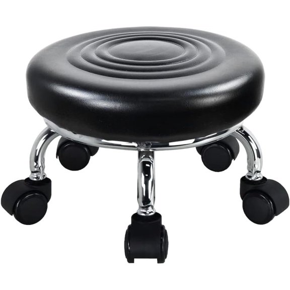 Roller Seat PU Leather Foot Stool Low Rolling Stool 360? Step Stool
