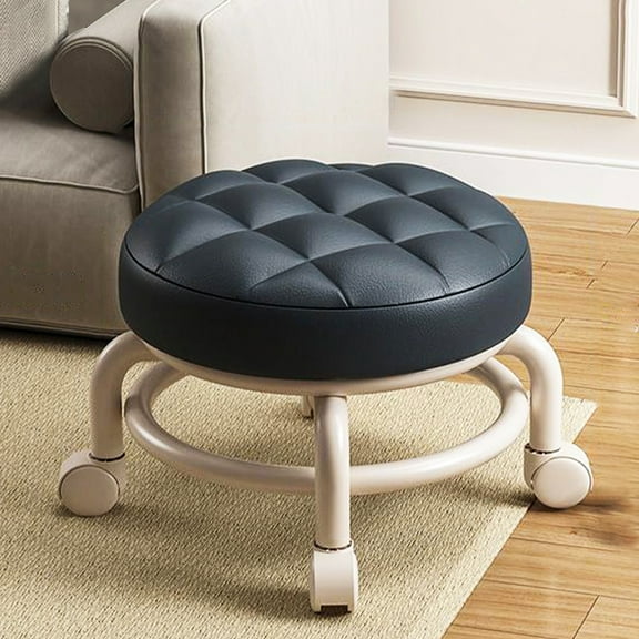 Roller Seat Short Stools, Low Rolling Stool with Universal Swivel Caster Wheels - Faux Leather Surface Sponge Filling Low Chair for Home Garage, Black