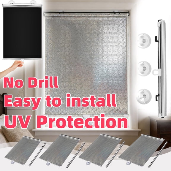 Roller Shades for Windows Blackout, Cordless Roller Shades for Indoor Windows, UV Protection Blackout Suction Cup Retractable Roller Shades for Indoor Windows and Car Windshield, S-15.7x23.6in