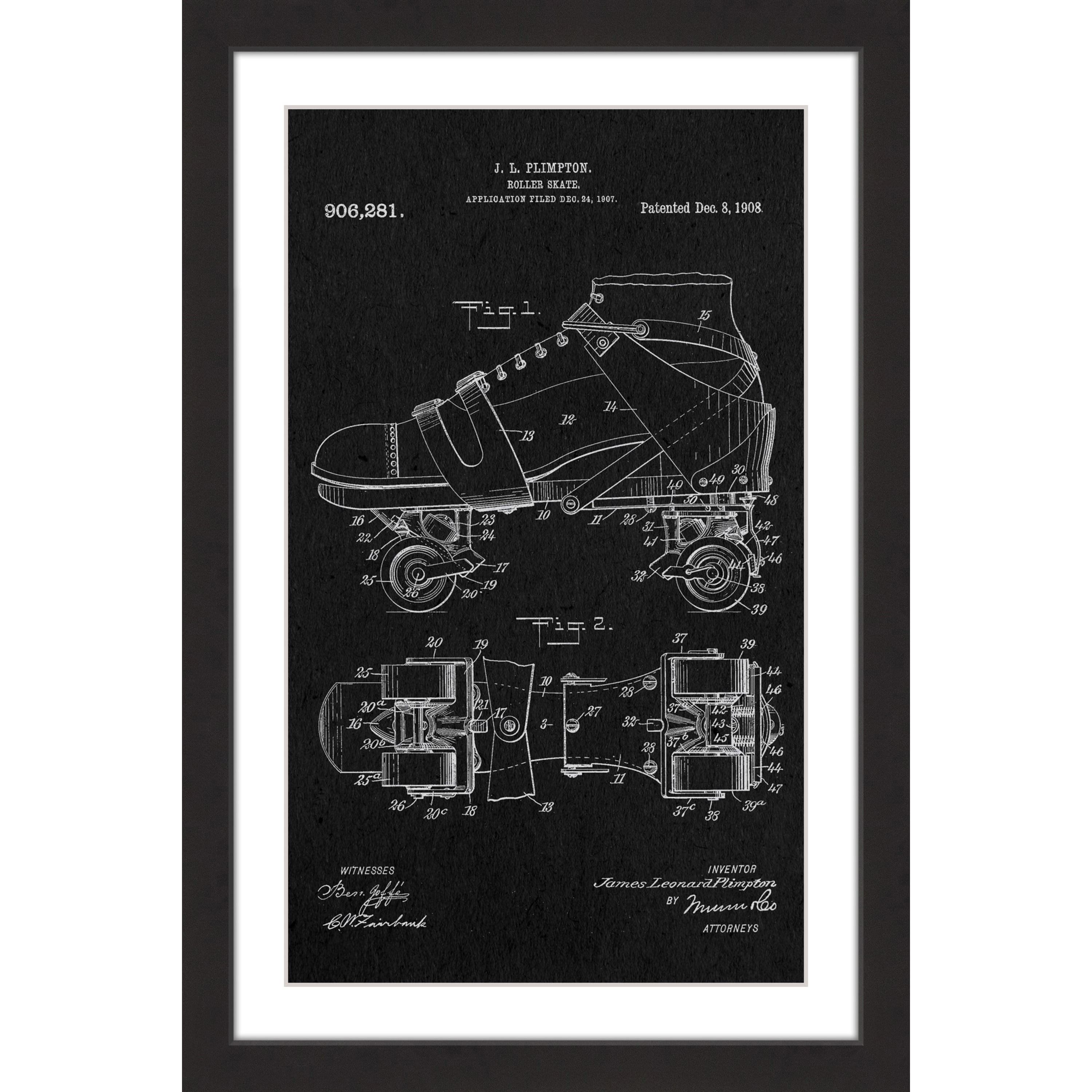 "Roller Skate 1908 Black Paper" Framed Painting Print