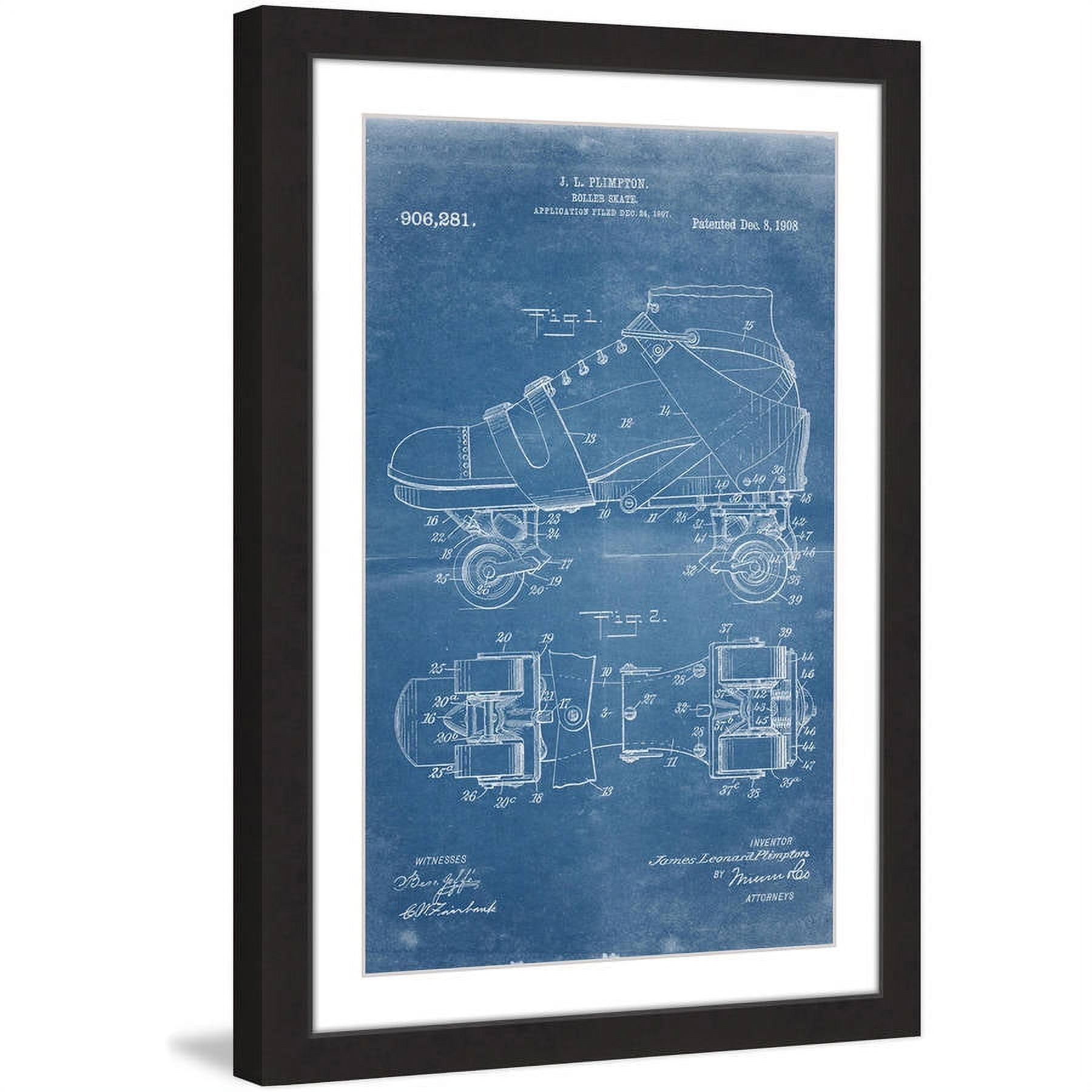"Roller Skate 1908 Blueprint" Framed Painting Print