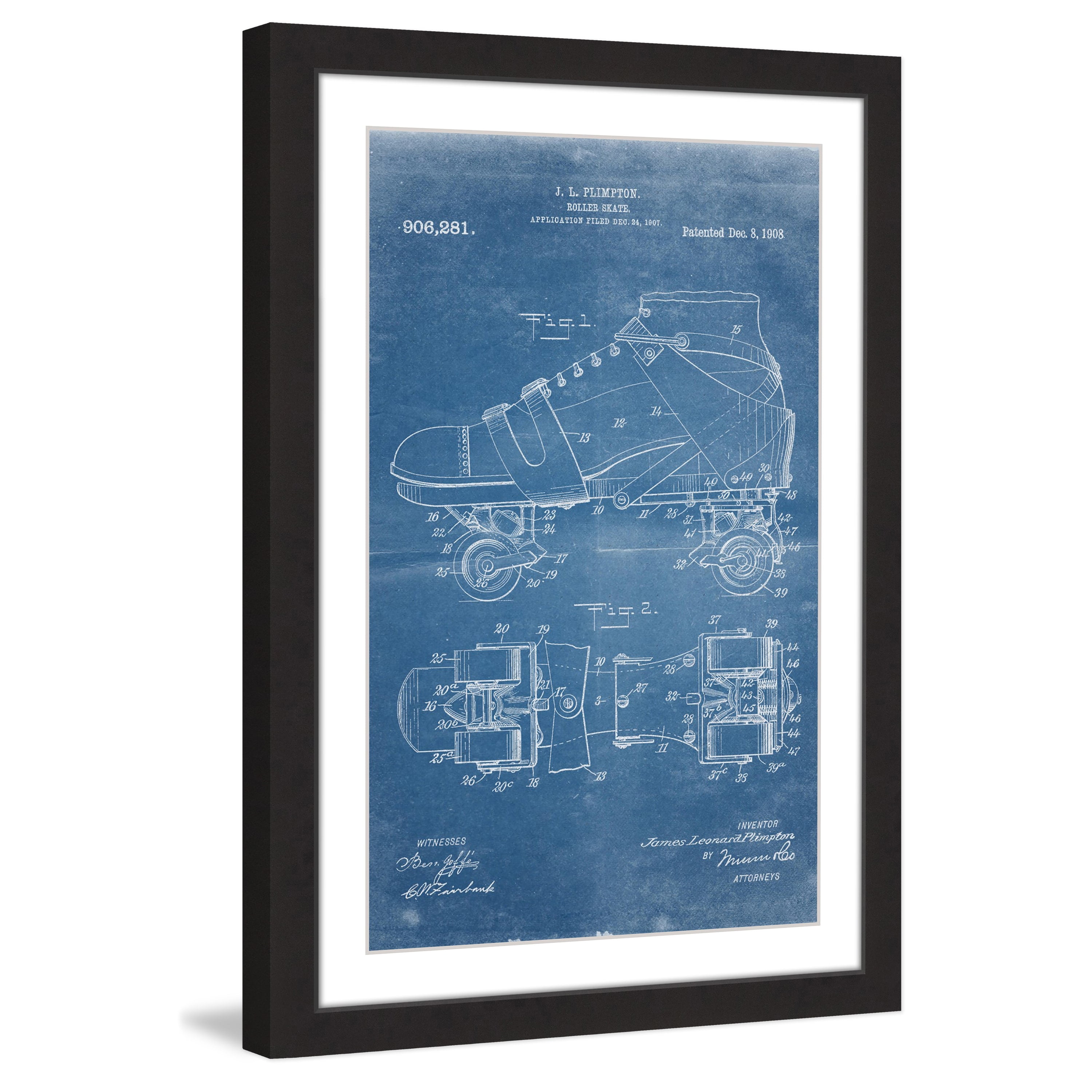 "Roller Skate 1908 Blueprint" Framed Painting Print
