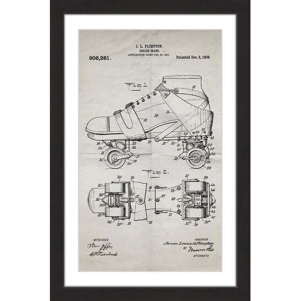 "Roller Skate 1908 Old Paper" Framed Painting Print
