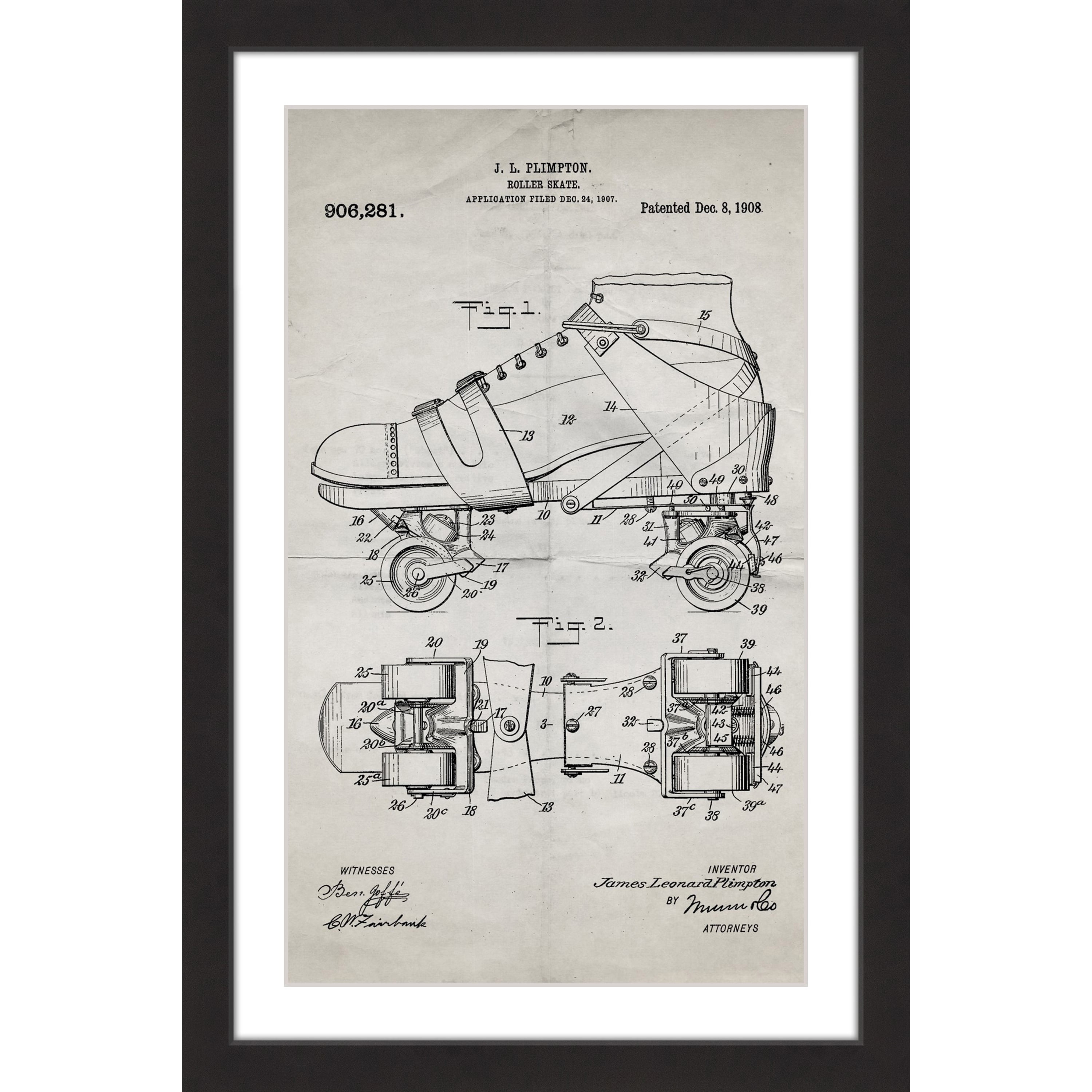 "Roller Skate 1908 Old Paper" Framed Painting Print
