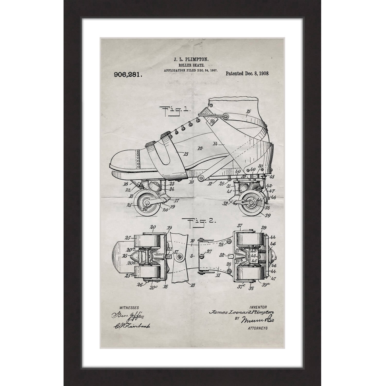 "Roller Skate 1908 Old Paper" Framed Painting Print