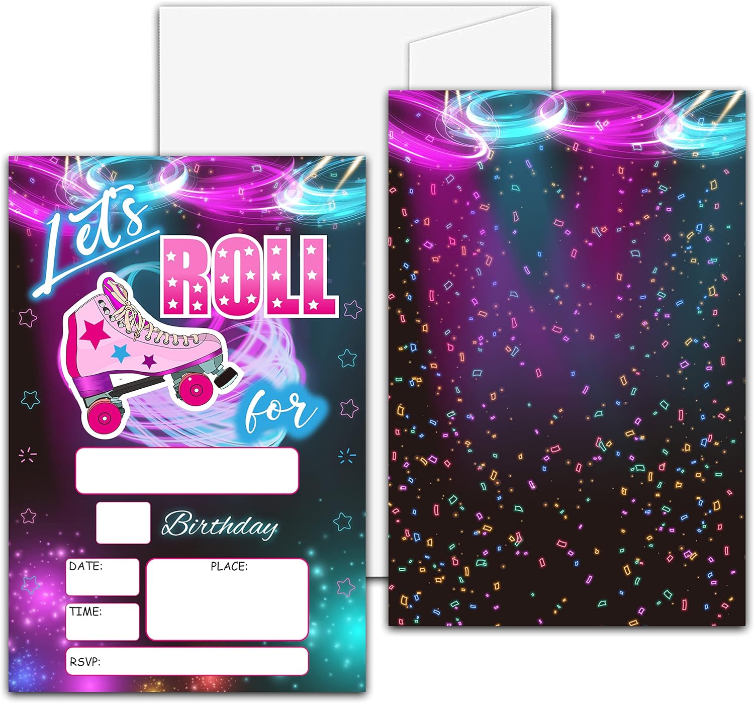 Roller Skate Birthday Party Invitation Neon Teens FillIn Invites