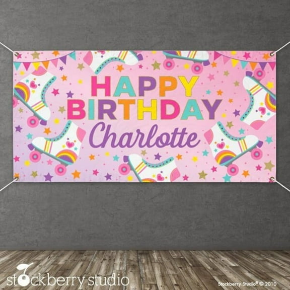 Roller Skate Girl Birthday Vinyl Banner Personalized