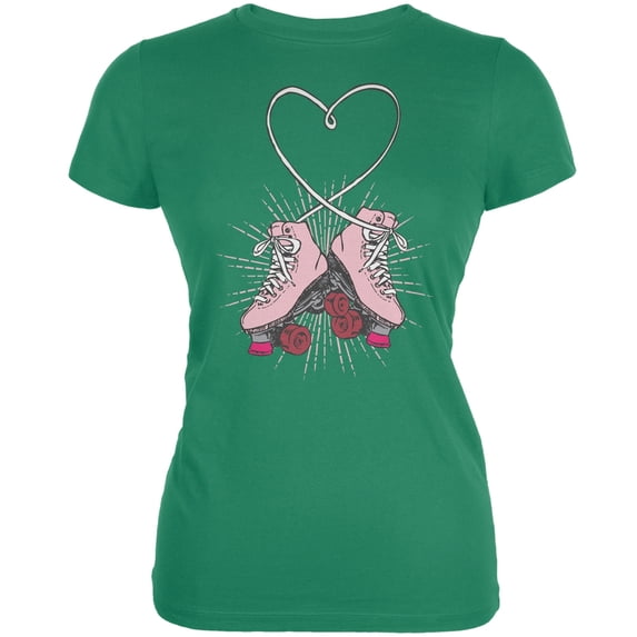 Roller Skate Heart Kelly Green Juniors Soft T-Shirt - Large
