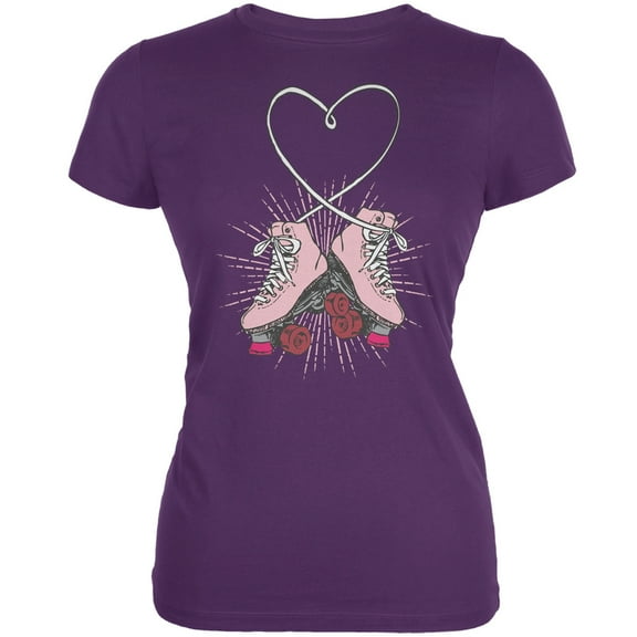 Roller Skate Heart Purple Juniors Soft T-Shirt - X-Large