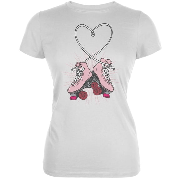 Roller Skate Heart White Juniors Soft T-Shirt - 2X-Large