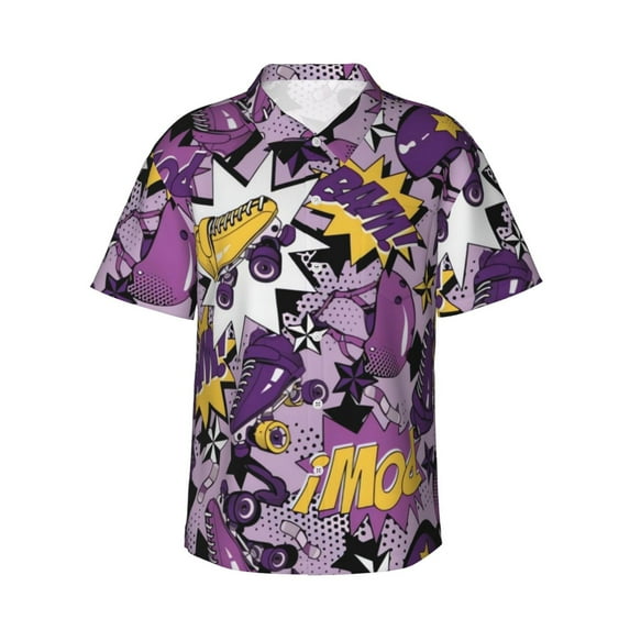 Roller Skate Men'S 3d Print Casual Button Down Shirts, Novelty Hawaiian Short Sleeves L