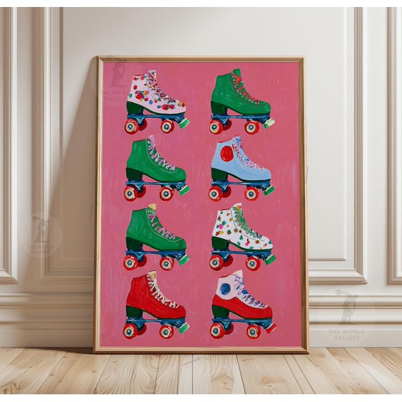 Roller Skate Print Colourful Retro Paper Wall Poster 1