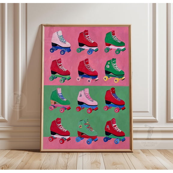 Roller Skate Print, Colourful Retro Paper Wall Poster, Poster Only