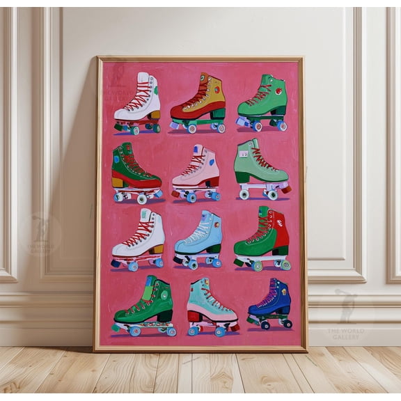 Roller Skate Print Colourful Retro Paper Wall Poster