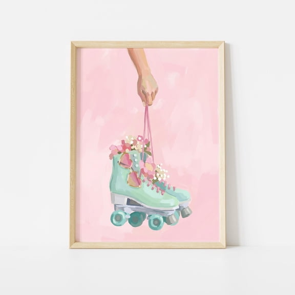 Roller Skate Print Floral Skate Poster Pastel Retro Wall Art Home Decor Office Wall Art