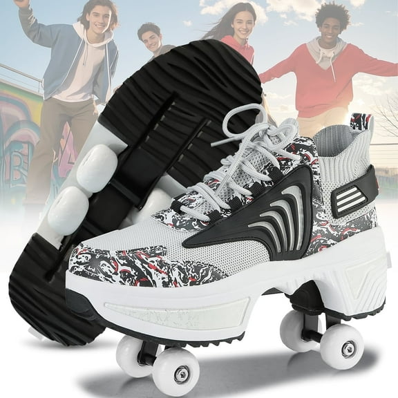 Roller Skate Shoes for Adults, Roller Skate Shoes & Sneakers 2-in-1, Deformation Roller Shoes for Men and Women, Unique Gift for Birthday/ Christmas/Anniversary for Friend&