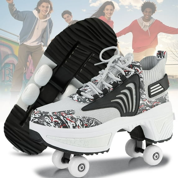 Roller Skate Shoes for Adults, Roller Skate Shoes & Sneakers 2-in-1, Deformation Roller Shoes for Men and Women, Unique Gift for Birthday/ Christmas/Anniversary for Friend&
