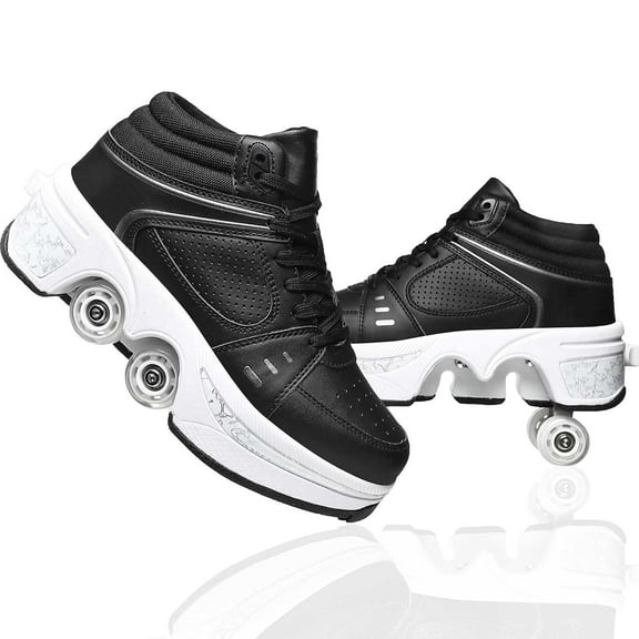 Roller Skate Shoes for Men, Double-Row Deform Wheel Automatic Walking Shoes, Retractable Roller Skate, Shoes with Wheels, Skating Shoes for Outdoor Fun & Fitness