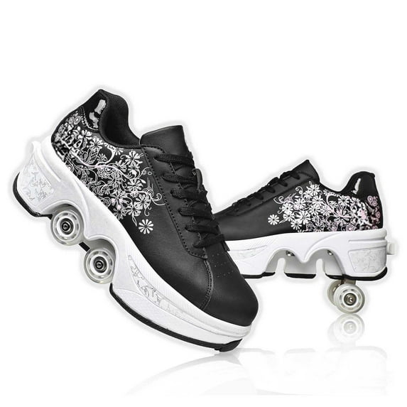 Roller Skate Shoes for Woman, Double-Row Deform Wheel Automatic Walking Shoes, Retractable Roller Skate, Shoes with Wheels, Skating Shoes for Outdoor Fun & Fitness