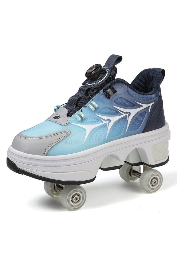 Roller Skate Shoes for Women Men Four Rounds Children's Roller Skates Shoes That Turn into Rollerskates Sneakers Outdoor Light Shoes with Wheels for Girls Boys