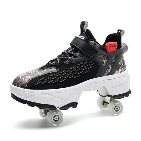 Roller Skate Shoes for Women Men Four Rounds Children's Roller Skates Shoes That Turn into Rollerskates Sneakers Outdoor Light Shoes with Wheels for Girls Boys