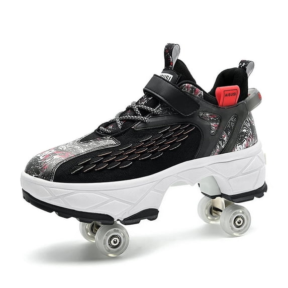 Roller Skate Shoes for Women Men Four Rounds Children's Roller Skates Shoes That Turn into Rollerskates Sneakers Outdoor Light Shoes with Wheels for Girls Boys