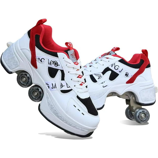 Roller Skate Shoes for Men Women, 2in1 DoubleRow Deform Wheel Roller