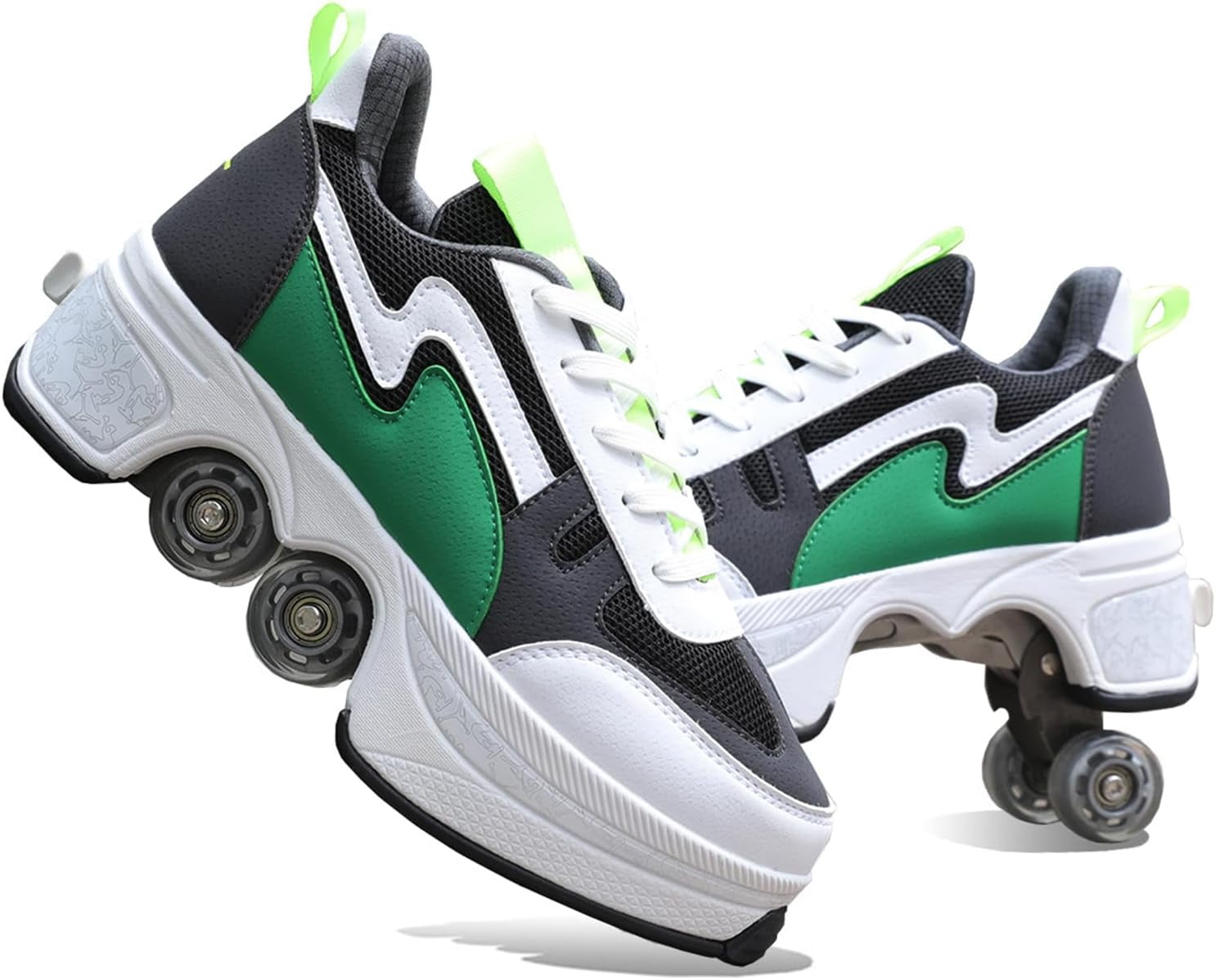 Roller Skate Shoes for Men Women, 2in1 DoubleRow Deform Wheel Roller