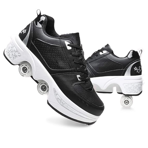 Roller Skate Shoes for Women,Double Row Deform Wheel Roller Skates,Sneakers with Wheels for Girls Boys