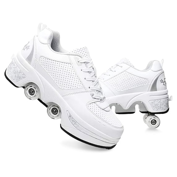 Roller Skate Shoes for Women,Double Row Deform Wheel Roller Skates,Sneakers with Wheels for Girls Boys