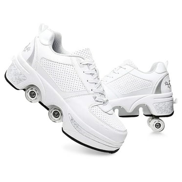 Roller Skate Shoes for Women,Double Row Deform Wheel Roller Skates,Sneakers with Wheels for Girls Boys