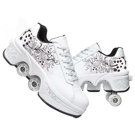 Roller Skate Shoes for Women,Double-Row Deform Wheel Shoe Skate,Shoes with Wheel,2-in-1 Adult Parkour Roller Shoes Suitable for Outdoor Fun, Fitness