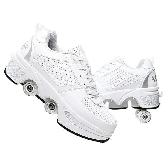Roller Skate Shoes for Women,Double-Row Deform Wheel Shoe Skate,Shoes with Wheel,2-in-1 Adult Parkour Roller Shoes Suitable for Outdoor Fun, Fitness