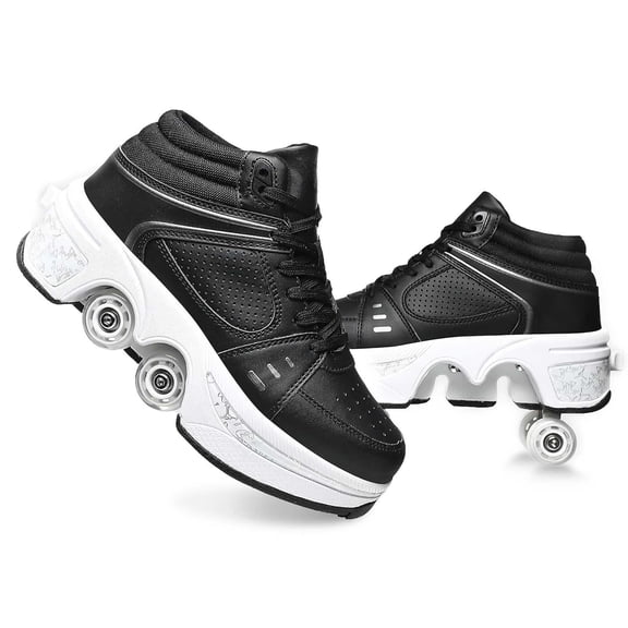 Roller Skate Shoes for Women,Double-Row Deform Wheel Shoe Skate,Shoes with Wheel,2-in-1 Adult Parkour Roller Shoes Suitable for Outdoor Fun, Fitness