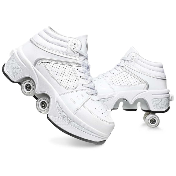 Roller Skate Shoes for men,Double-Row Deform Wheel Shoe Skate,Shoes with Wheel,2-in-1 Adult Parkour Roller Shoes Suitable for Outdoor Fun, Fitness