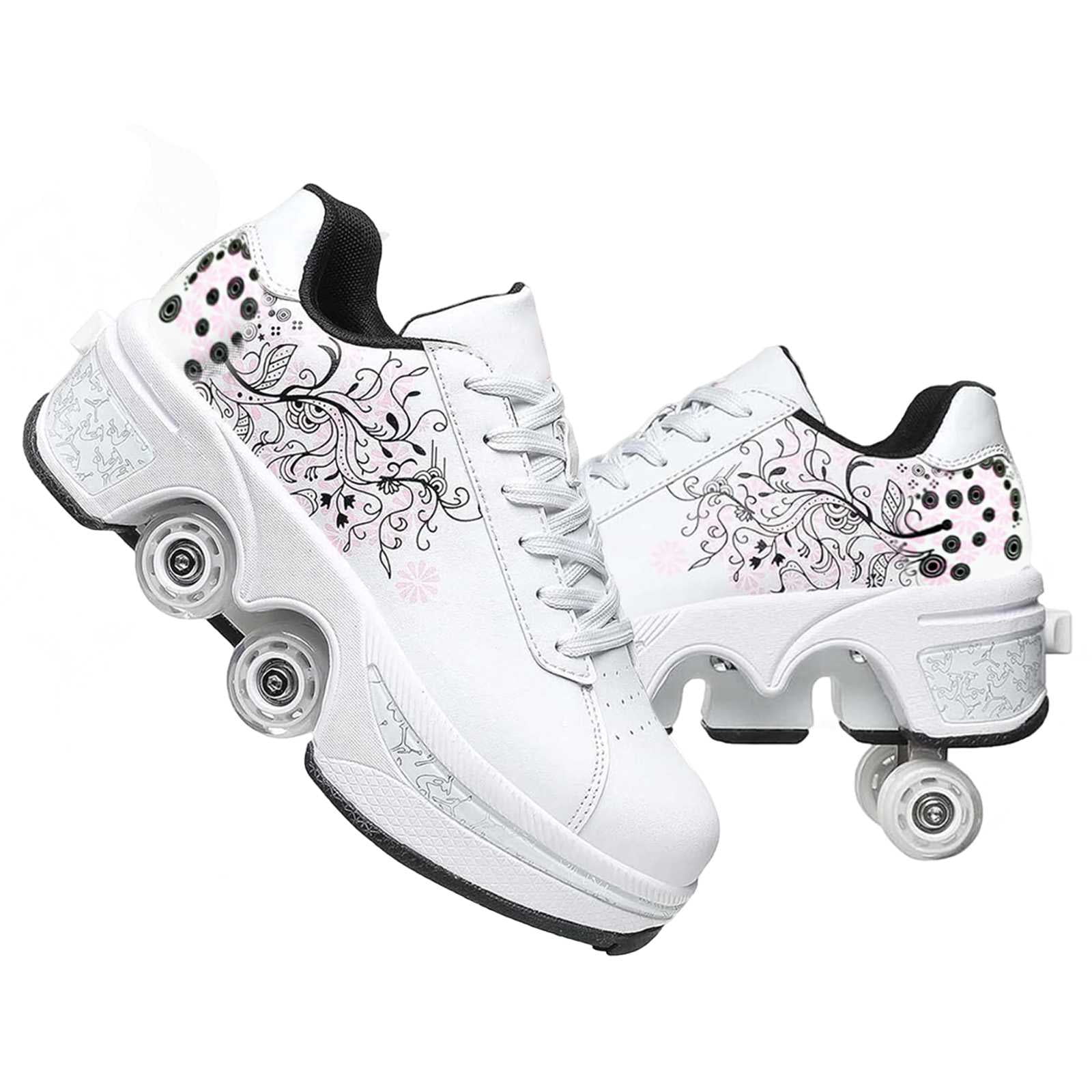 Roller Skate Shoes for men,Double-Row Deform Wheel Shoe Skate,Shoes with Wheel,2-in-1 Adult Parkour Roller Shoes Suitable for Outdoor Fun, Fitness