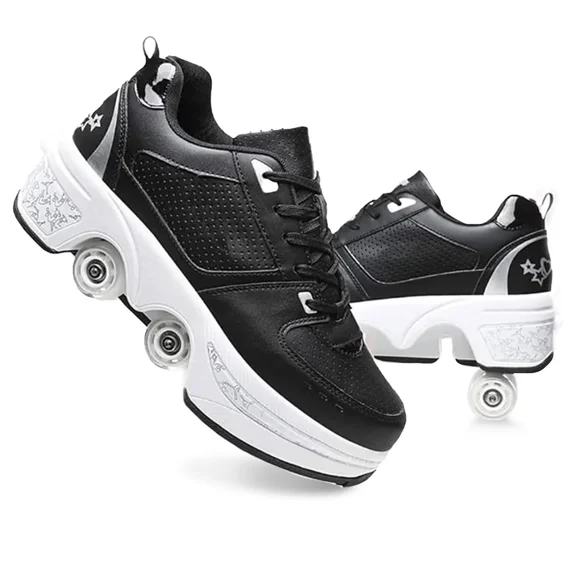 Roller Skate Shoes for men,Double-Row Deform Wheel Shoe Skate,Shoes with Wheel,2-in-1 Adult Parkour Roller Shoes Suitable for Outdoor Fun, Fitness