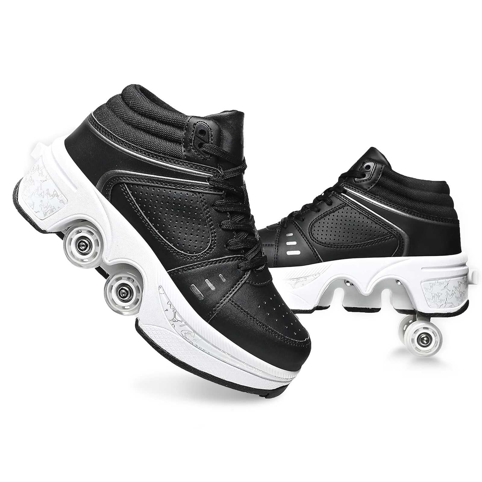 Roller Skate Shoes for men,Double-Row Deform Wheel Shoe Skate,Shoes with Wheel,2-in-1 Adult Parkour Roller Shoes Suitable for Outdoor Fun, Fitness